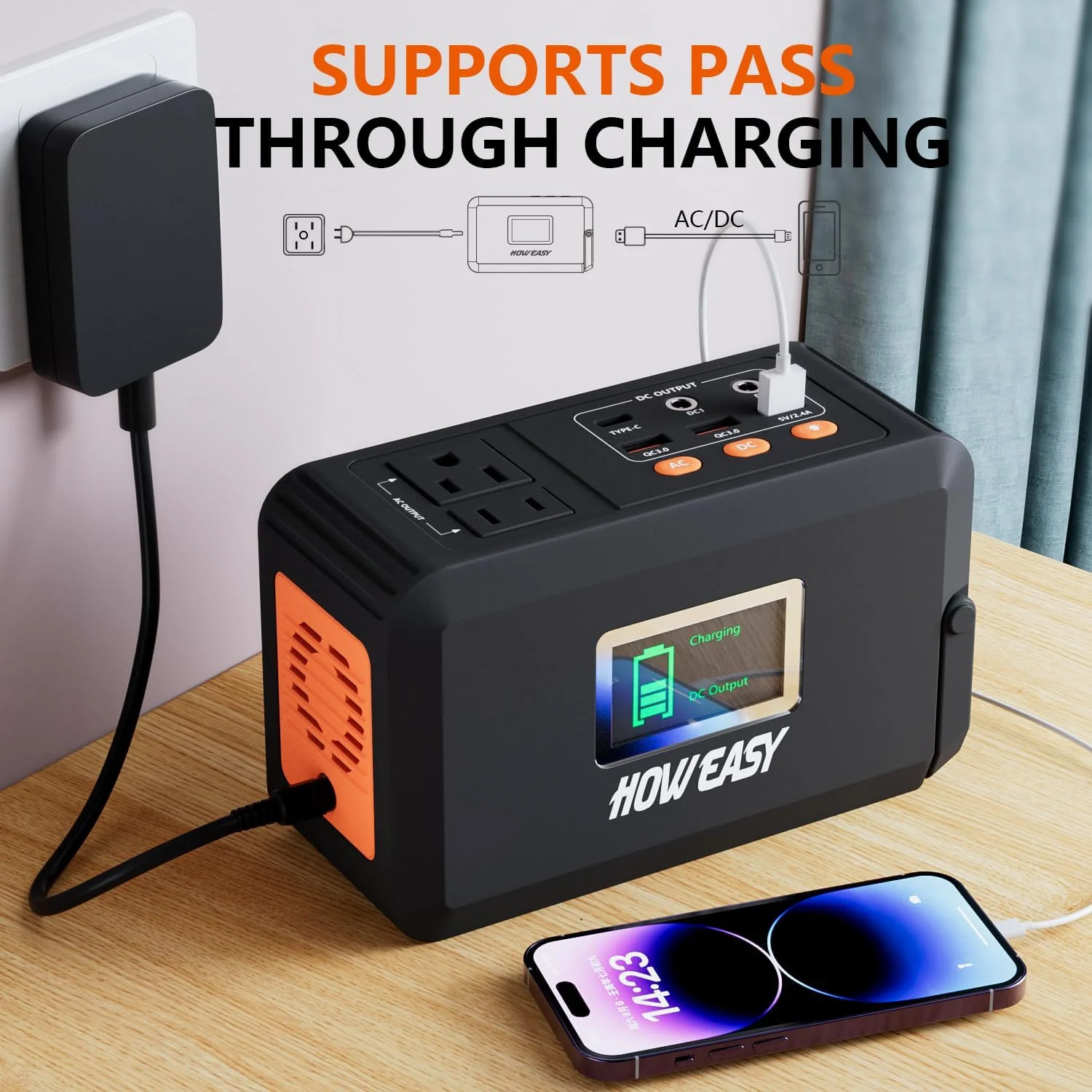 HOWEASY Portable Power Station,120W(240W Peak) Solar Generator,88Wh Lithium Batt
