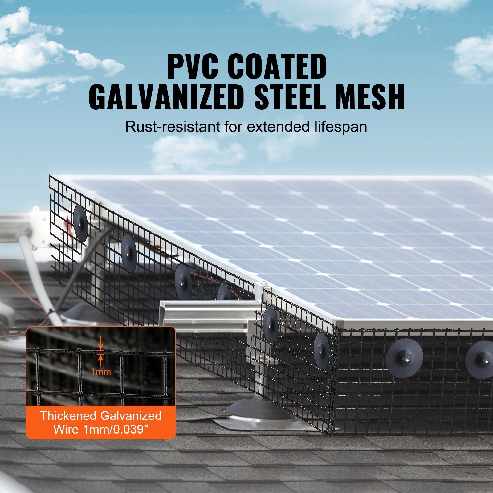 Upgraded 8in Tall x 100ft Long Solar Mesh Fence 1/2in Cell PVC Sealed