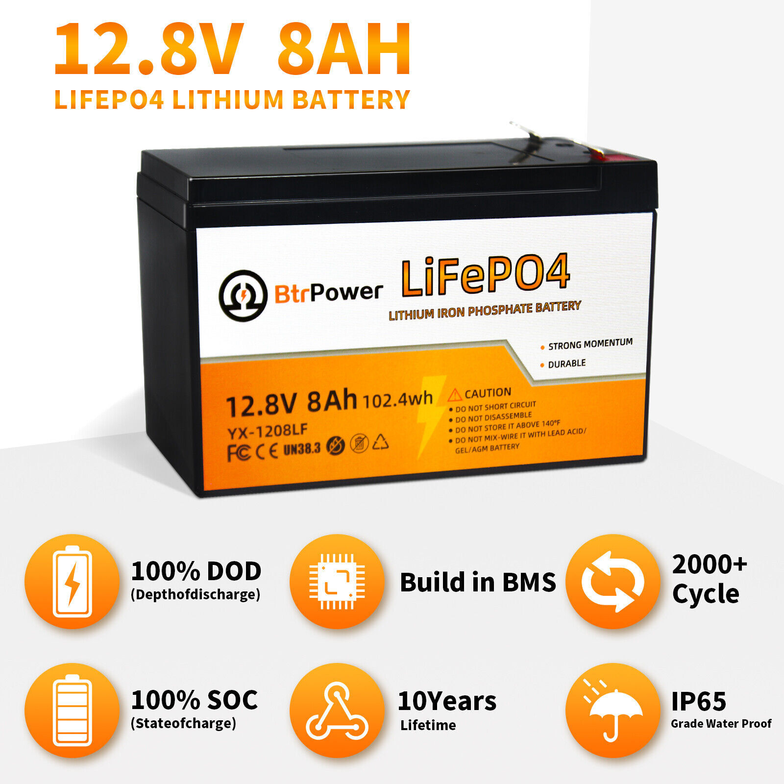 12V Lifepo4 Lithium Battery 8Ah 50Ah 100Ah 140Ah Pack for RV Marine Solar System