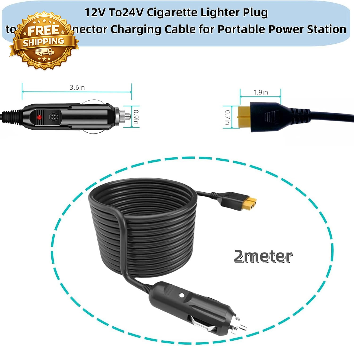 6.8FT Portable12V/24V Car Charger Suitable Compatible Ecoflow Delta/River Bluett