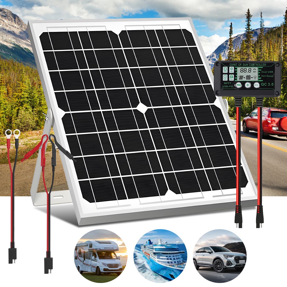 Solar Battery Trickle Charger Kit 30W 12V with MPPT Controller for RV Car Boat