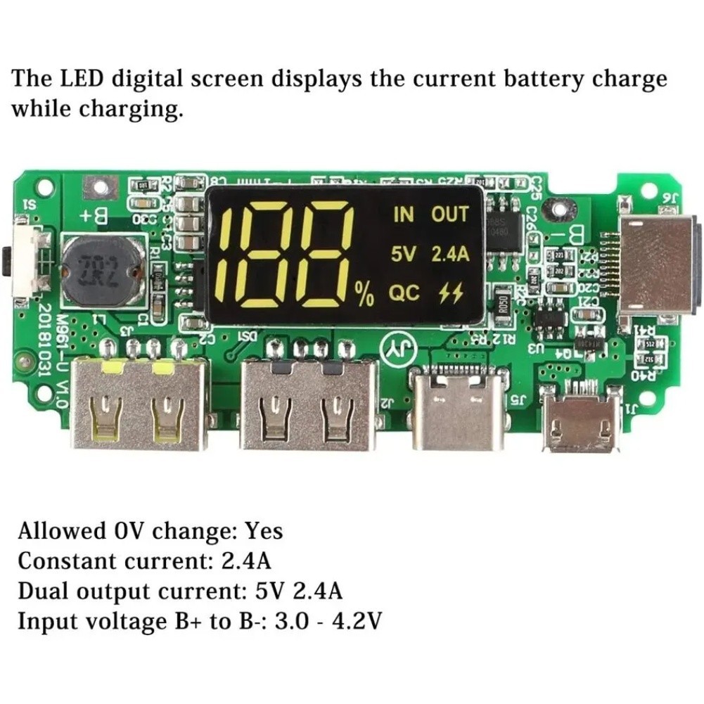 Li-ion Charger Dual USB Ports Digital LED Display For Lithium Batteries