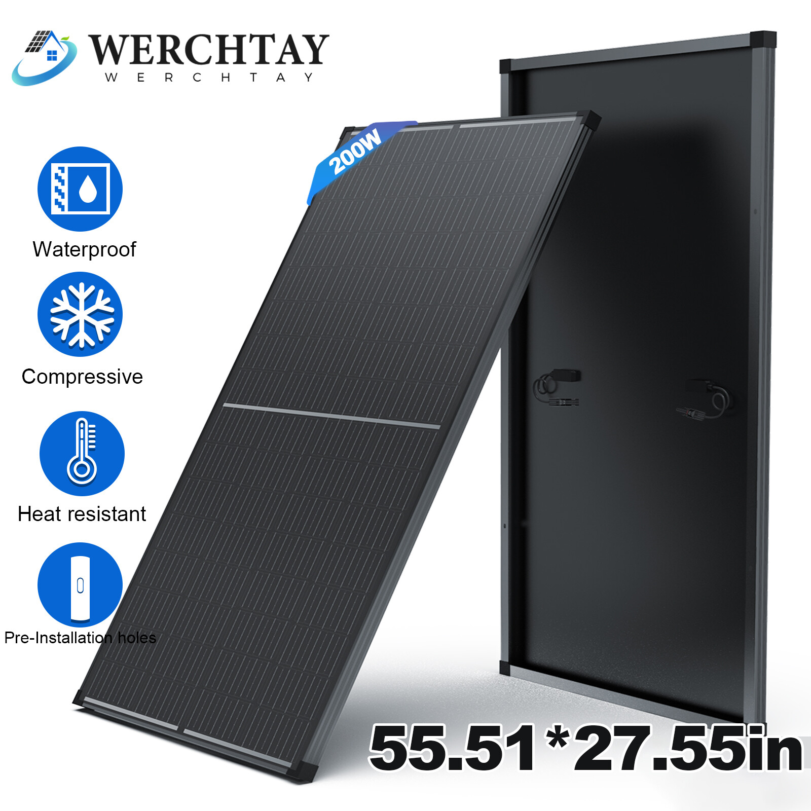 200W Monocrystalline Solar Panel 12V Off-Grid Battery Power RV Home Boat Camping