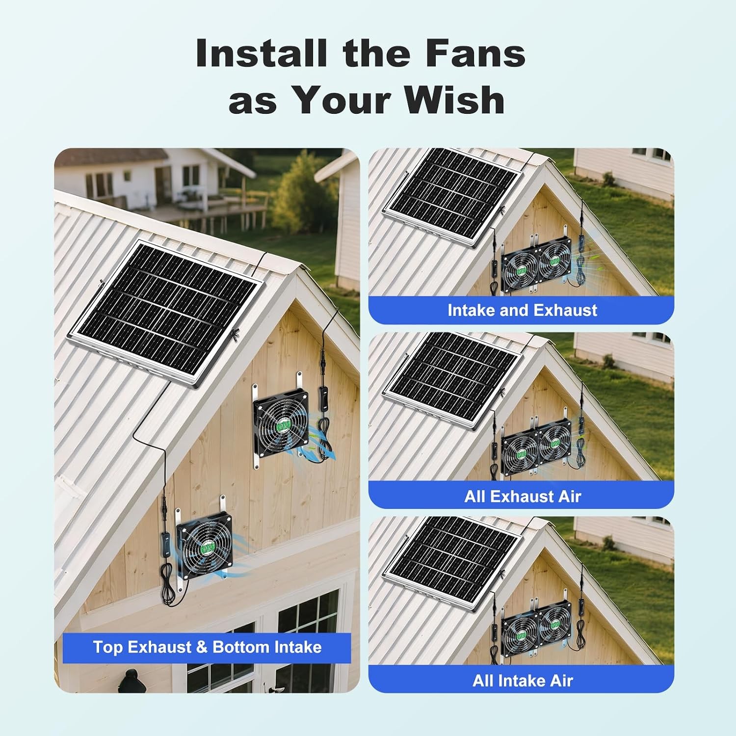 20W Waterproof Solar Powered Chicken Coop Fan Kit 2 Outdoor Greenhouse Cooling
