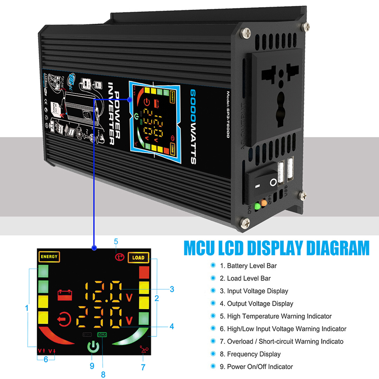 6000W Inverter DC 12V to AC 110V / 220V Vehicle Solar Power Inverter For Disple