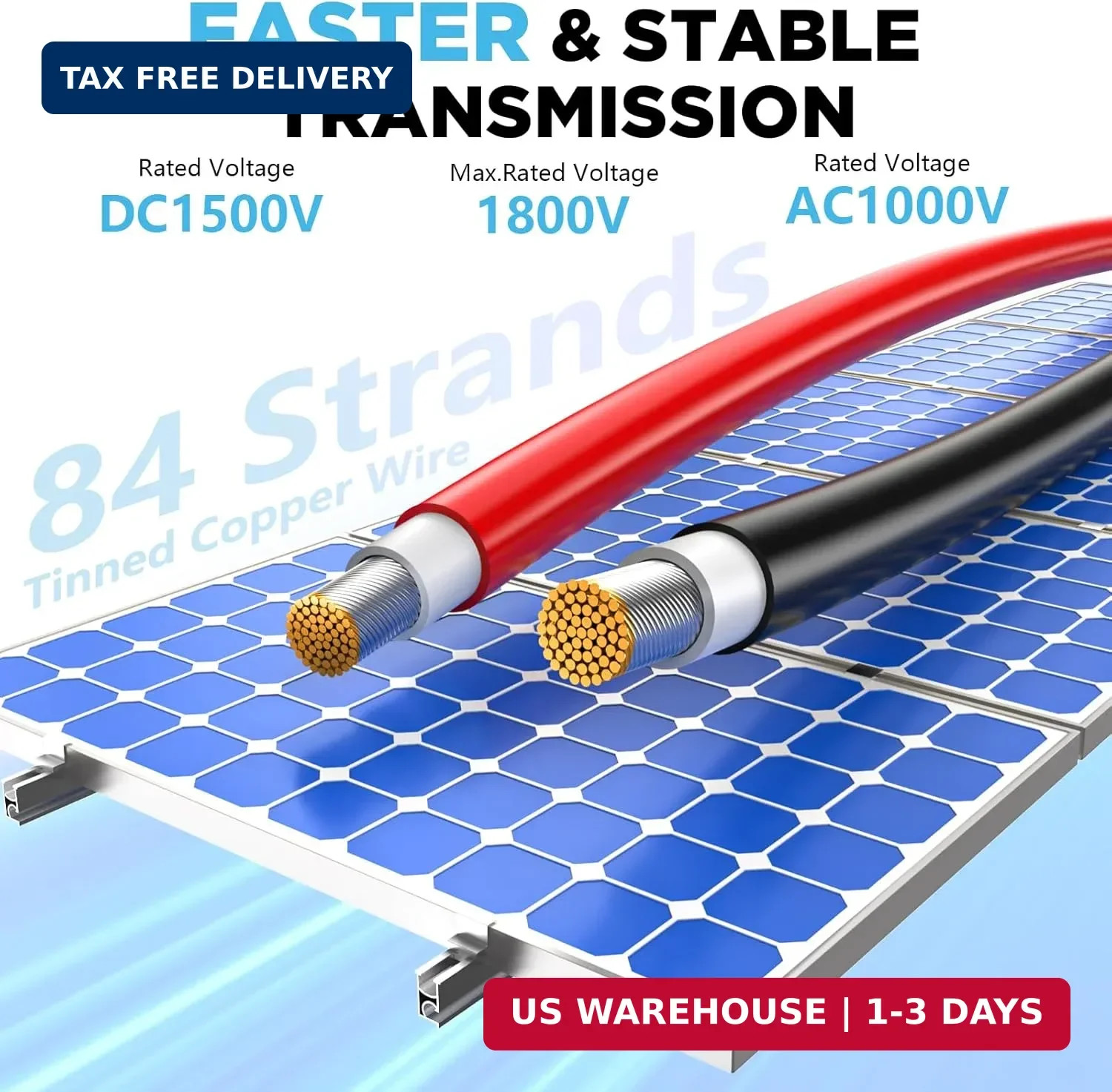 10AWG Solar Wire, Solar Cable 50Ft, Solar Extension Cable, Solar Panel Wire, 10