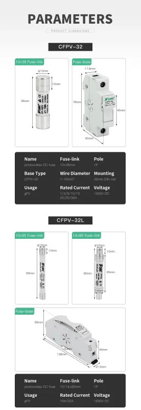 DC Fuse Holder PV DIN Rail Mounting 1000V Photovoltaic System Strings 6A-63A