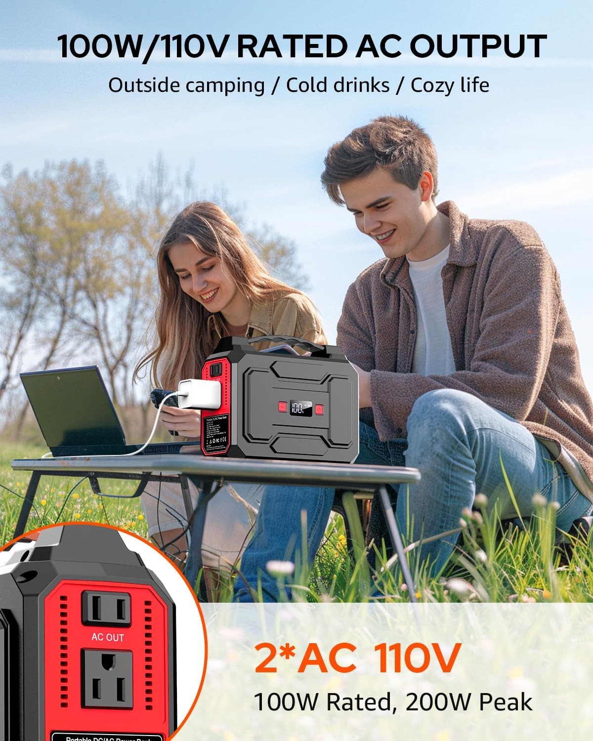 Apowking Solar Generator 200W Peak 146Wh Portable Power Station