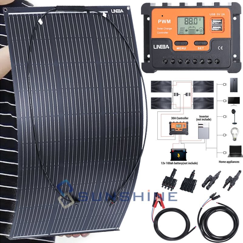 400W Flexible Solar Panel Kit Mono Portable Power Camping Home RV Battery Charge