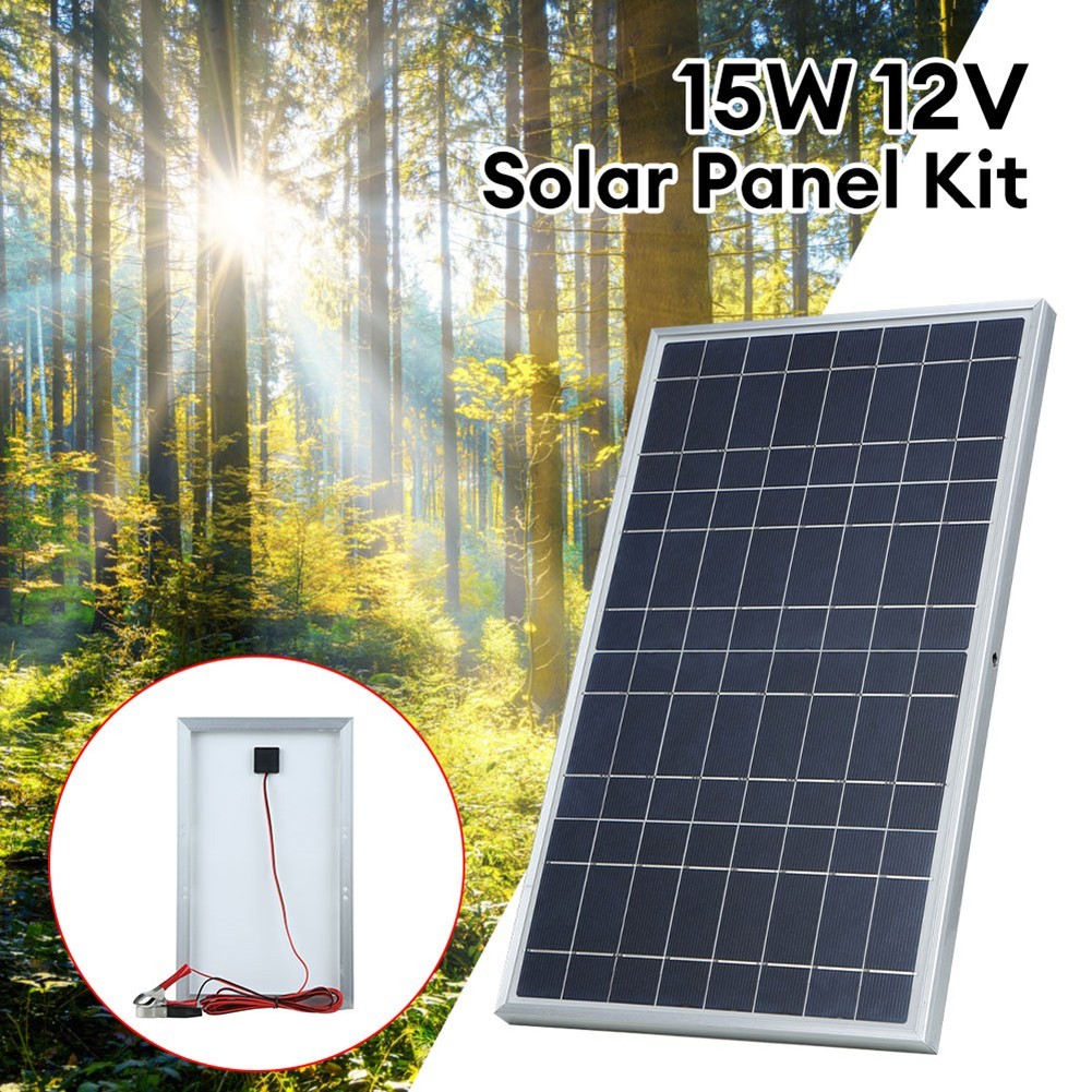 For Alligator Clip Solar Panel Kit for 12V Devices 15W 18V DC Waterproof