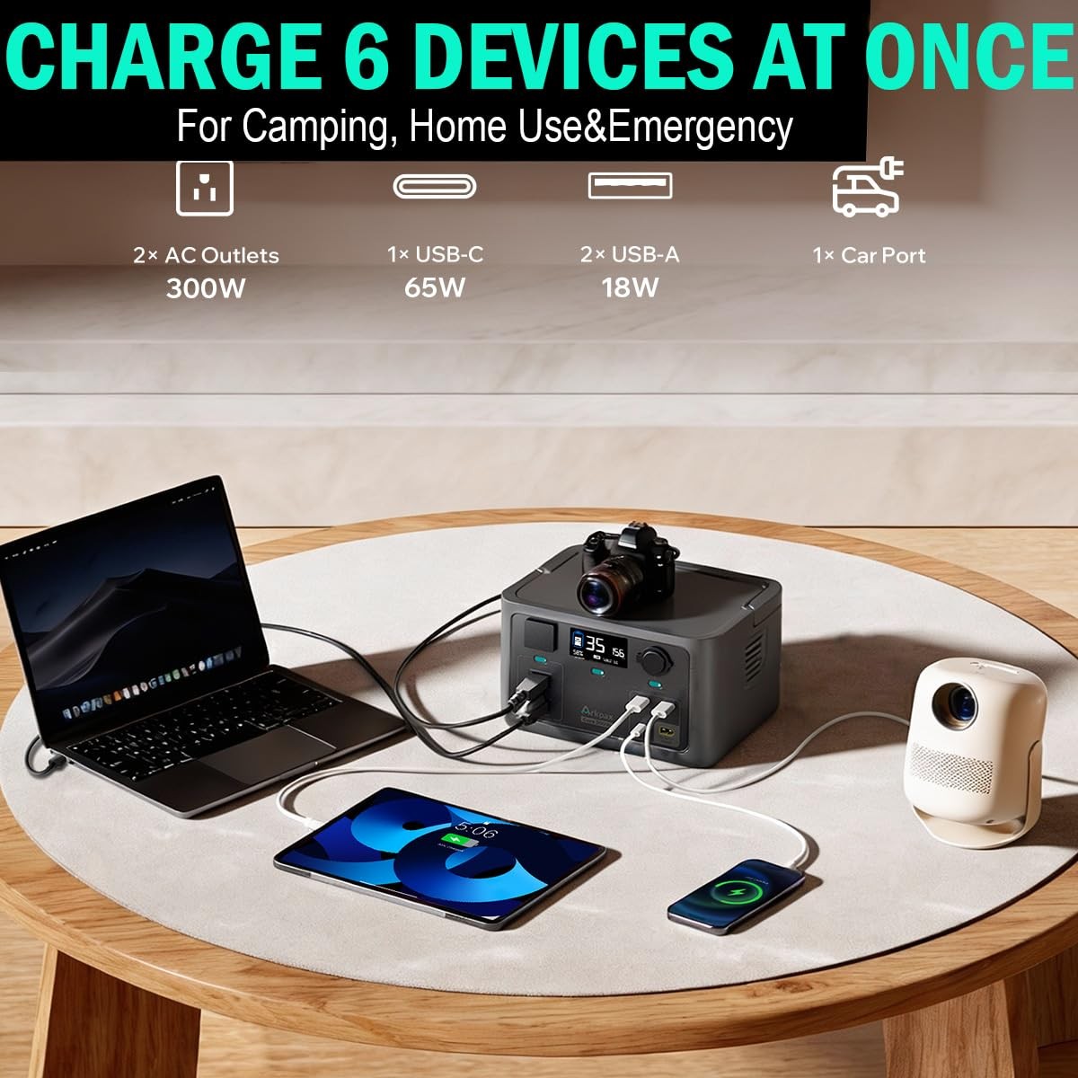 Arkpax Portable Power Station 300W, 600W Peak Backup LiFePO4 Battery 192Wh So…