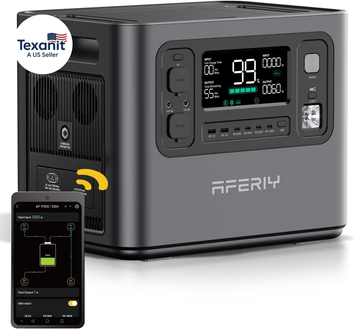 2048Wh Portable Power Station 2400W (Peak 4800W),P210 Lifepo4 Battery Generator,