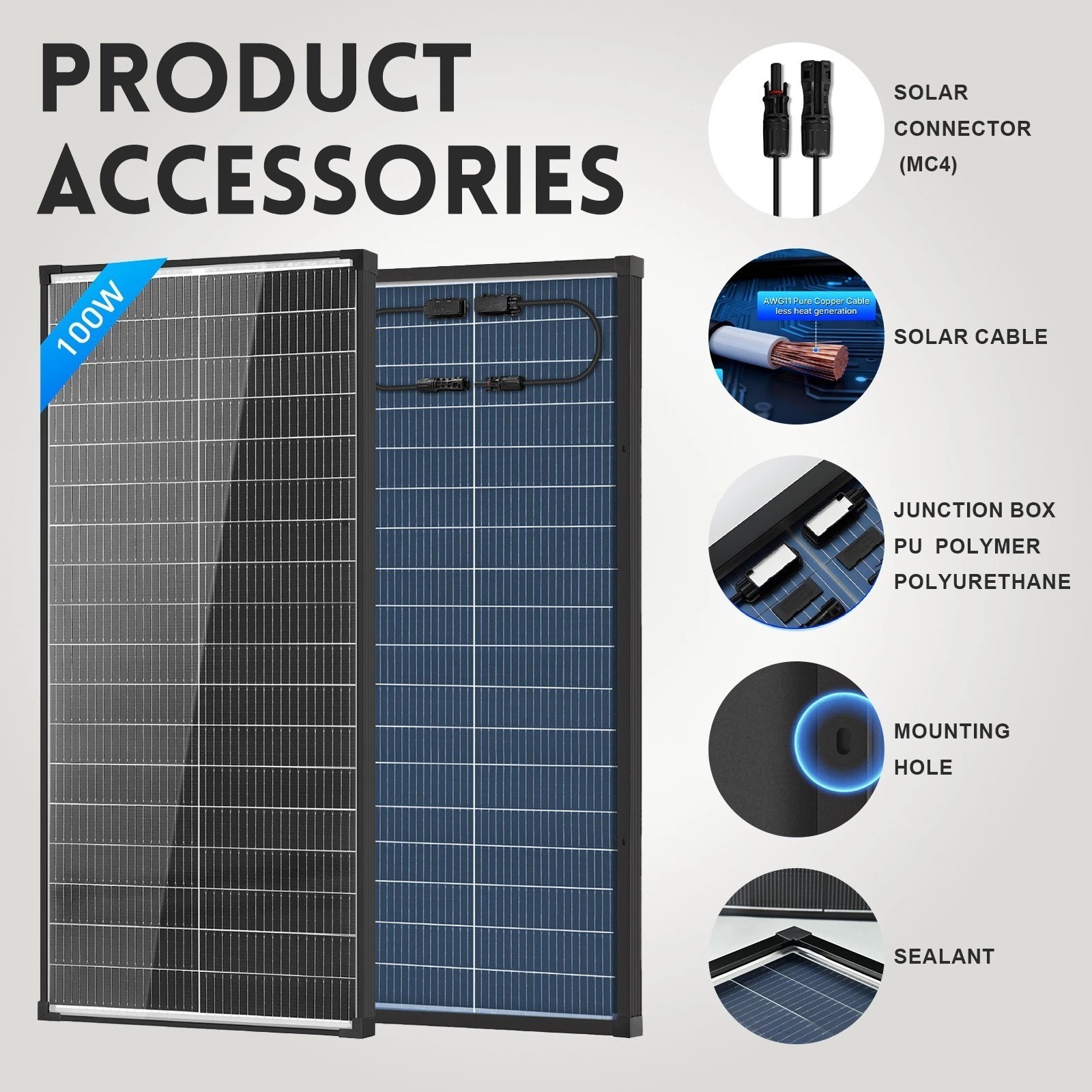 AeternaSol 200W (100W*2) 18V Solar Panel N-Type Mono Roof RV Boat Off-Grid