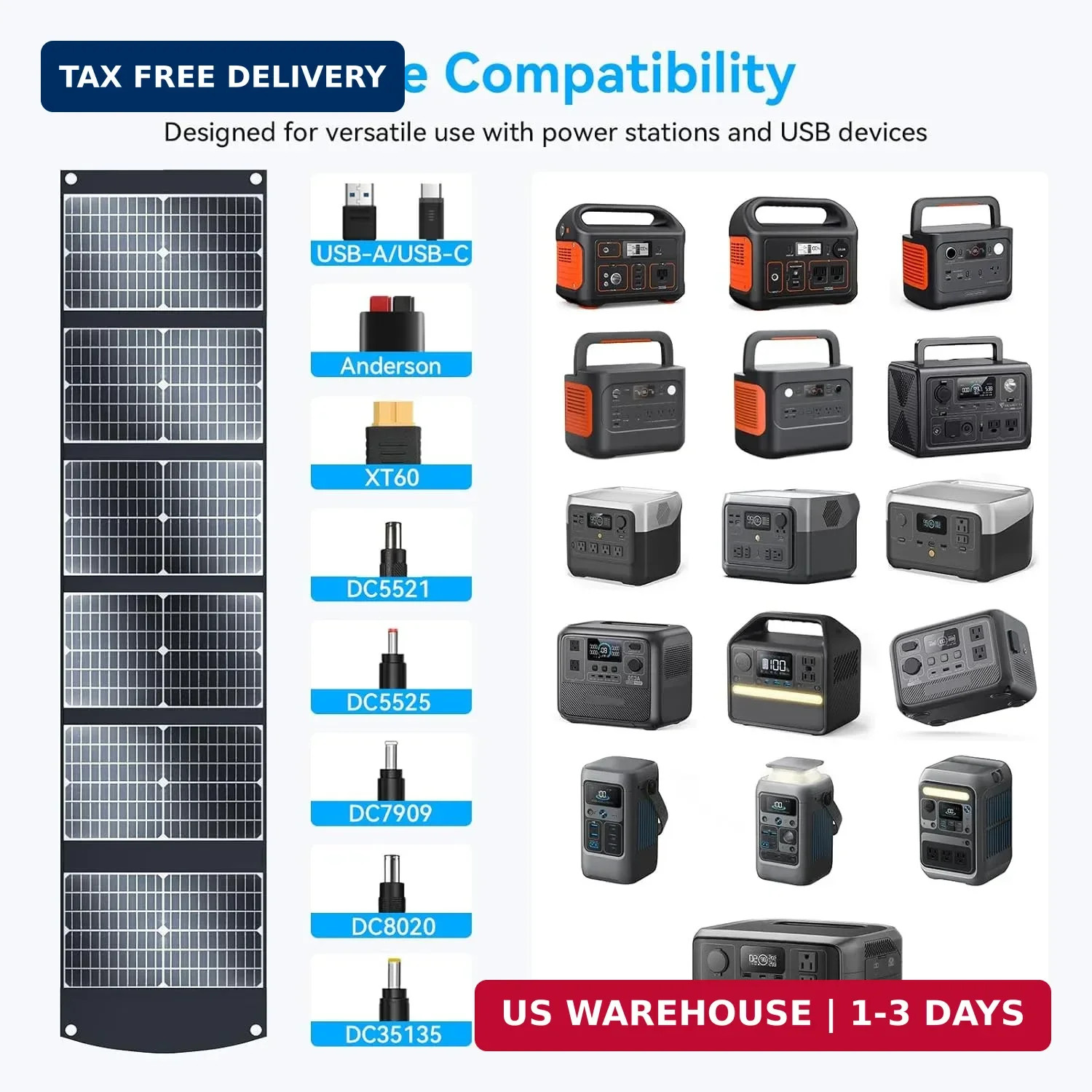 100W Portable Solar Panel Extremely Lightweight Compact Foldable with USB QC3.0,