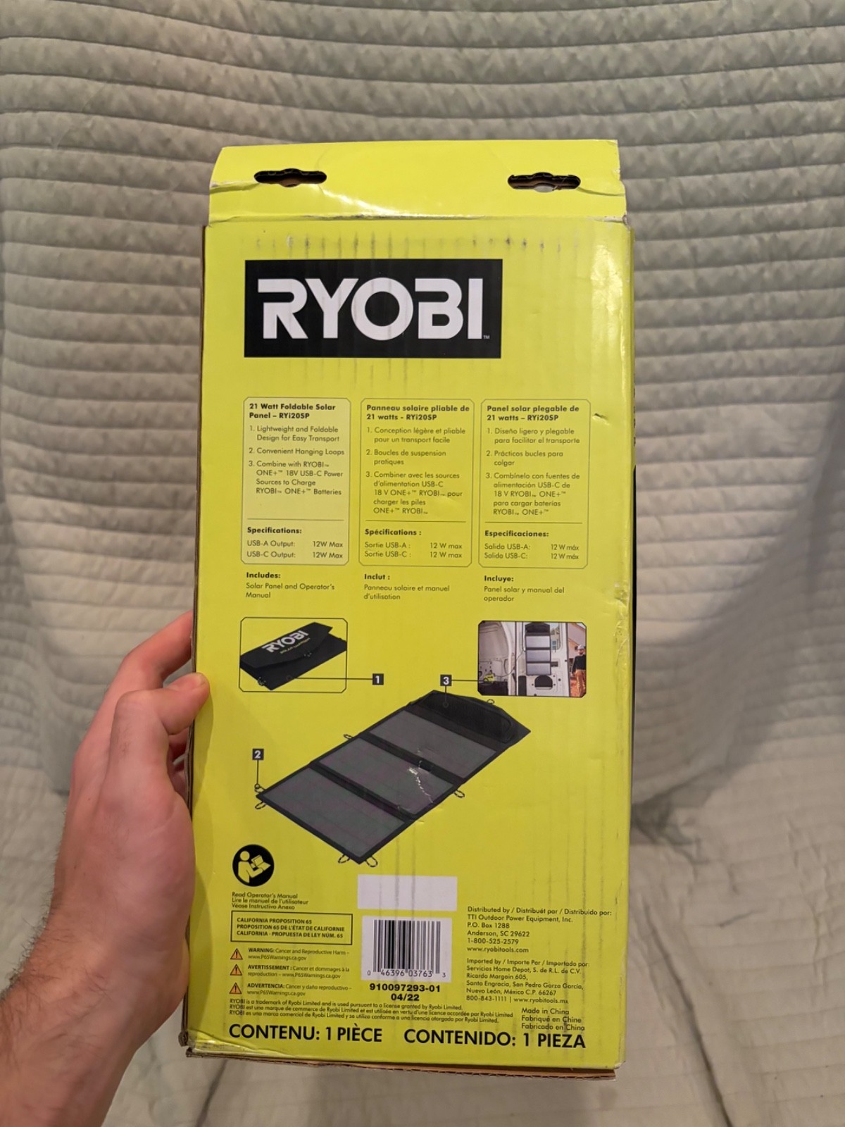 Ryobi RYi20SP – 21 Watt Foldable Solar Panel – New open box