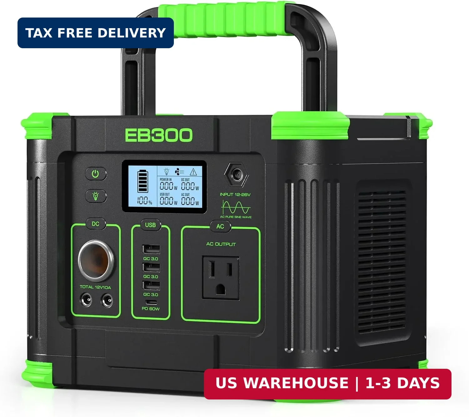 GRECELL Portable Power Station 300W, 288Wh Lithium Battery, 60W Fast Charging, U