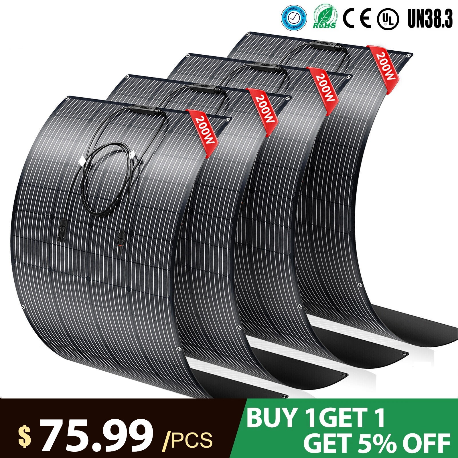 12V 200W 400W 600W 800W Flexible Solar Panel Mono Camping Home RV Battery Charge