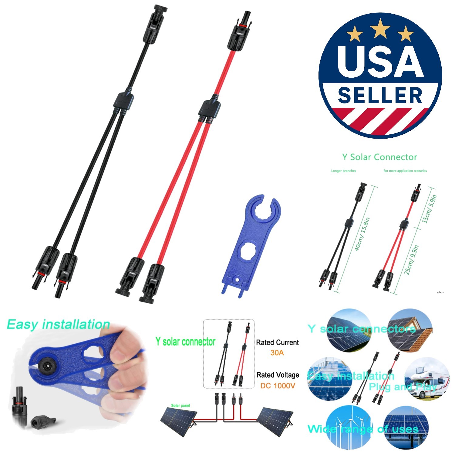 10AWG Y Solar Connector 1 Male to 2 Female Cable – Reliable & Waterproof