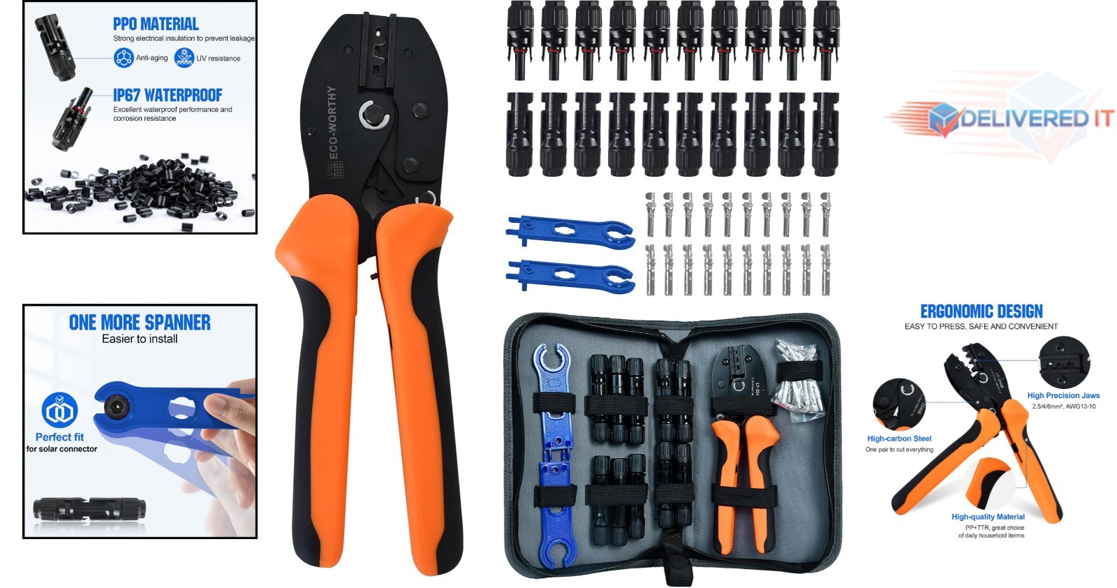 Solar Crimper Tool Kit 13 Pcs for Solar Panel Cable Assembly Residential Outdoor