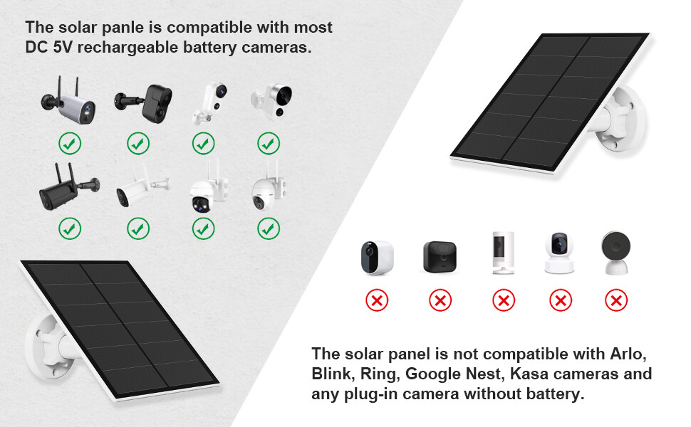 2-PK Solar Panels for Security Camera – 5W Micro USB and USB-C Port 9.8′ Cable