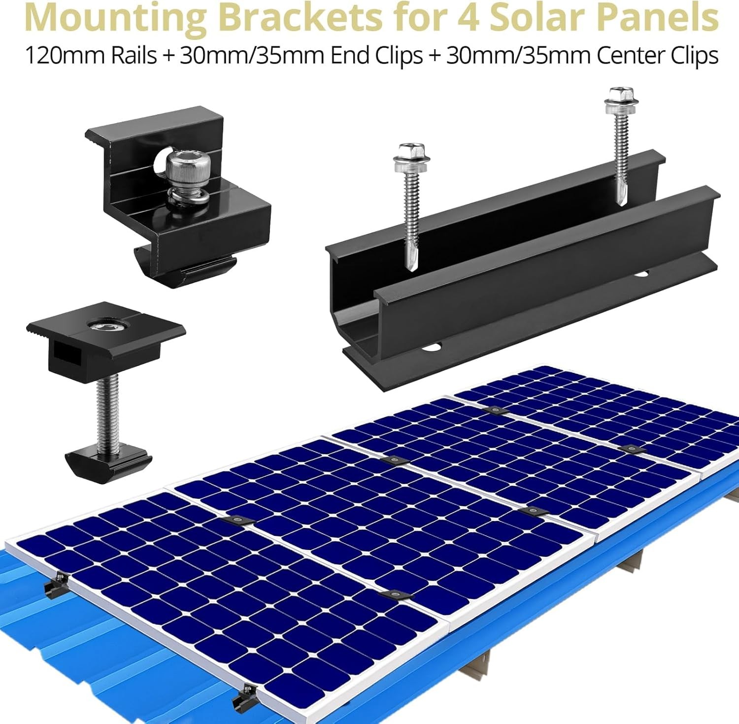 Solar Panel Mounting Brackets, Included 10 X 4.72 in Rails + 4 End Clamps + 6 Ce