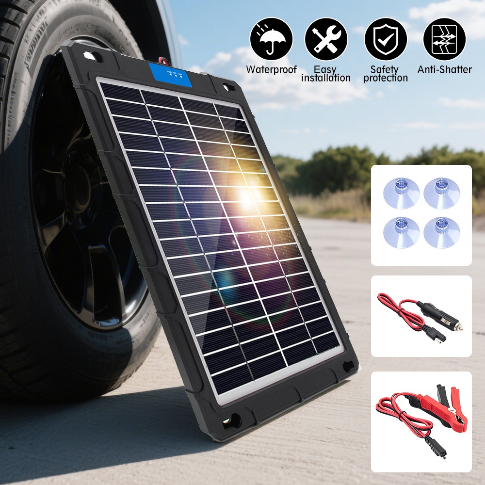 20W Solar Panel Battery Maintainer Trickle Charger 12V for Car Boat RV Trailer