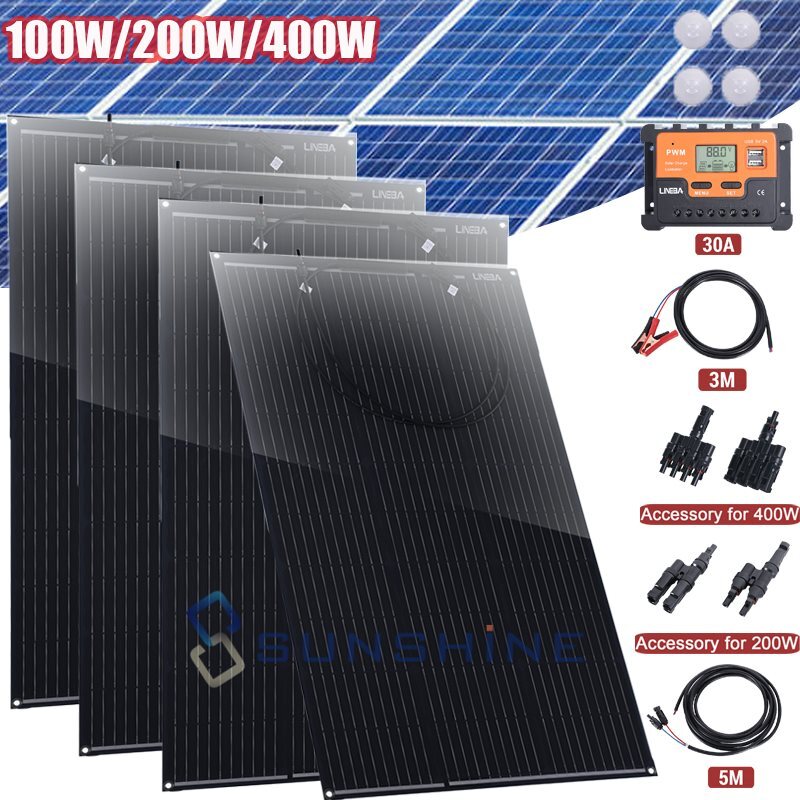 400W Flexible Solar Panel Kit Mono Portable Power Camping Home RV Battery Charge