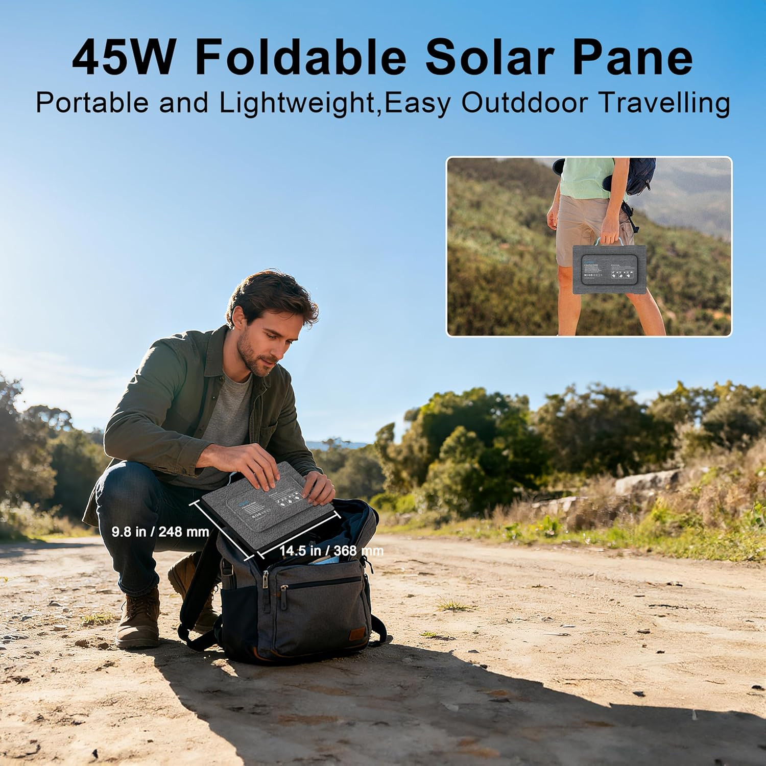 45W Waterproof Portable Solar Charger with USB-C & USB-A for Camping & Emergenci