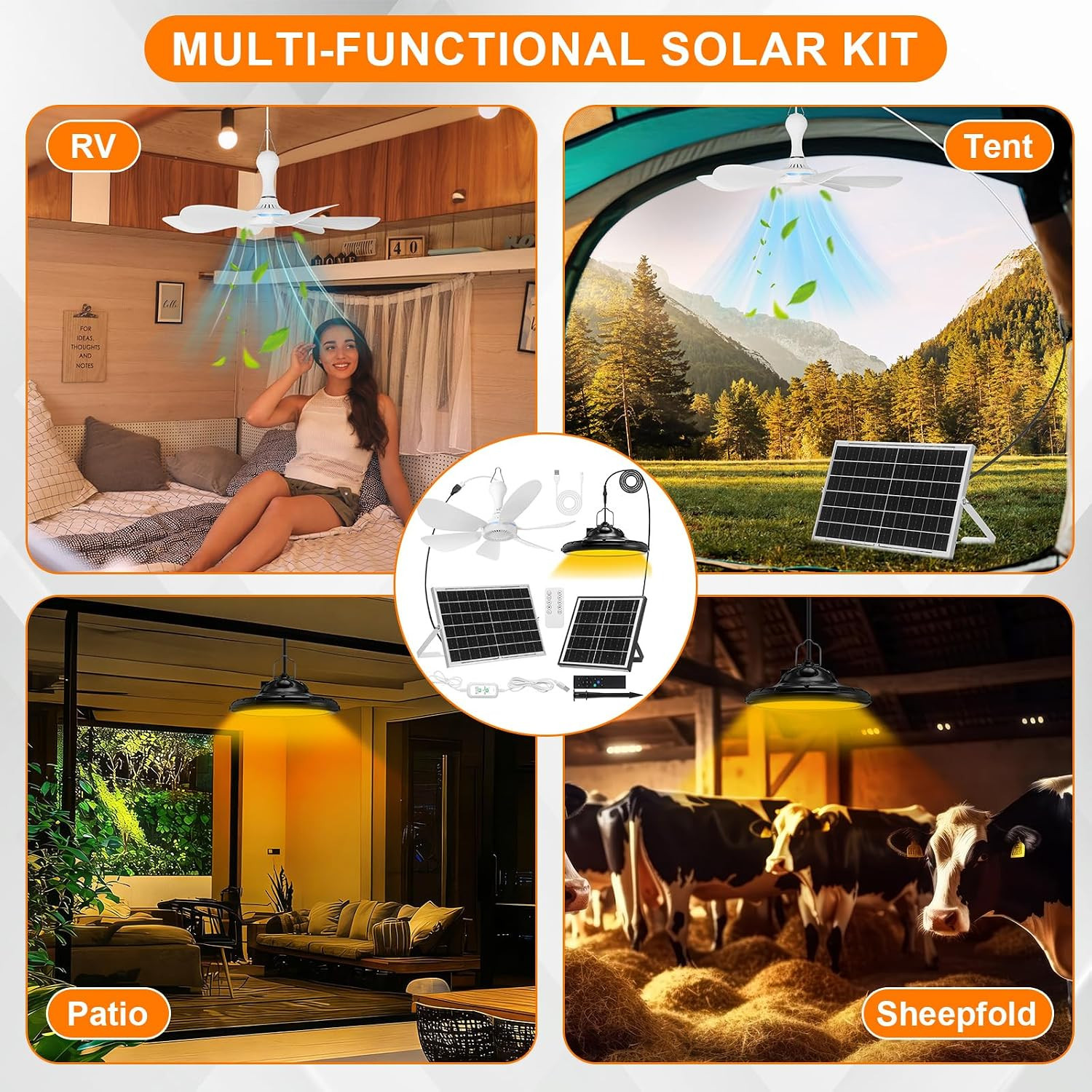 Solar Chicken Coop Fan and Light Kit, 15W Powerful Solar Panel, 4500Mah Recharge