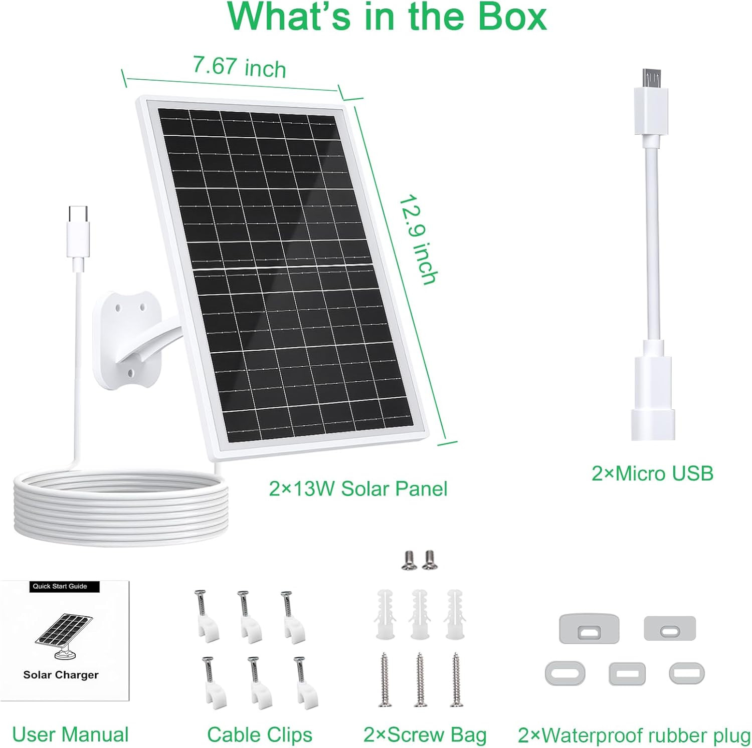 13W Solar Panel for Eufy Camera, 5V USB/USB-C Solar Charger Compatible with Eufy