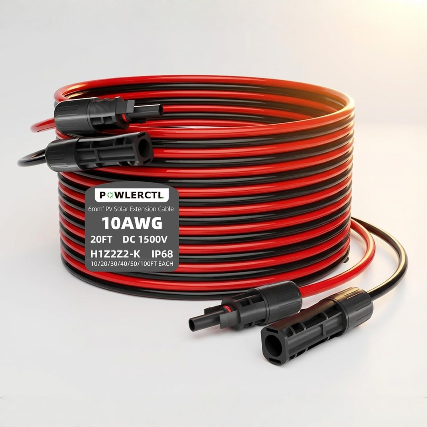 Solar Panel Extension Cable 10 AWG 20Ft 6mm² Wire Gauge Certified PV Cable,10…