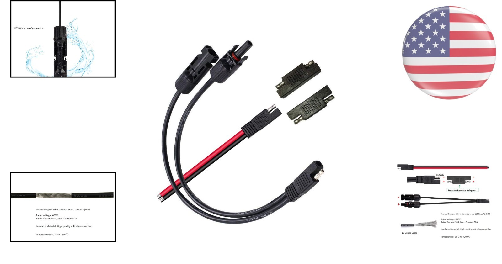 Versatile 10AWG Solar Connector Cable – MC-4 to SAE with REVERSE Polarity Kit