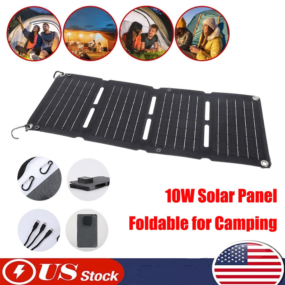 10W Foldable Solar Panel Charger USB 5V Power Bank Waterproof for Camping Hiking