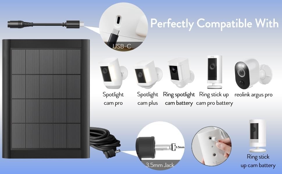 Ring Solar Panel(2Nd Generation), 5W Ring Solar Panel Charger with Mount for Sti