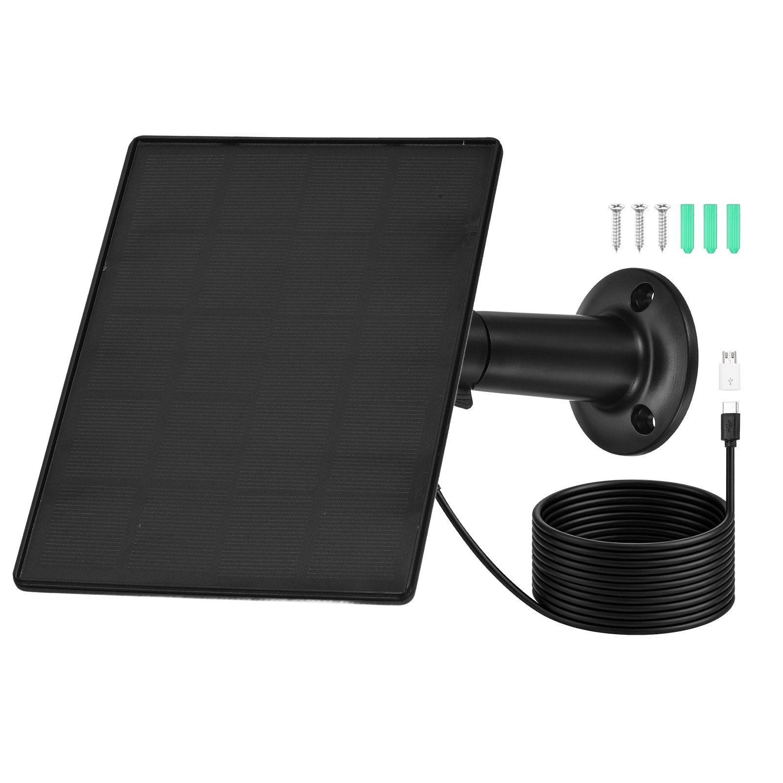 1 Pack of 5V 2W Solar Panel, Waterproof Dual Type-C/USB Solar Charger, Black
