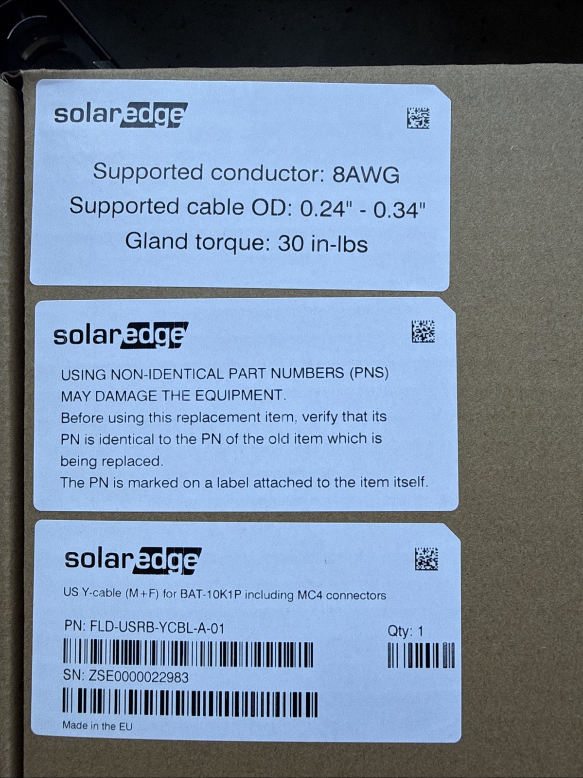 SolarEdge Field Kit FLD-EURB-YCBL-A-01 Parallel Y-Cable 400V Home Battery 10K1P