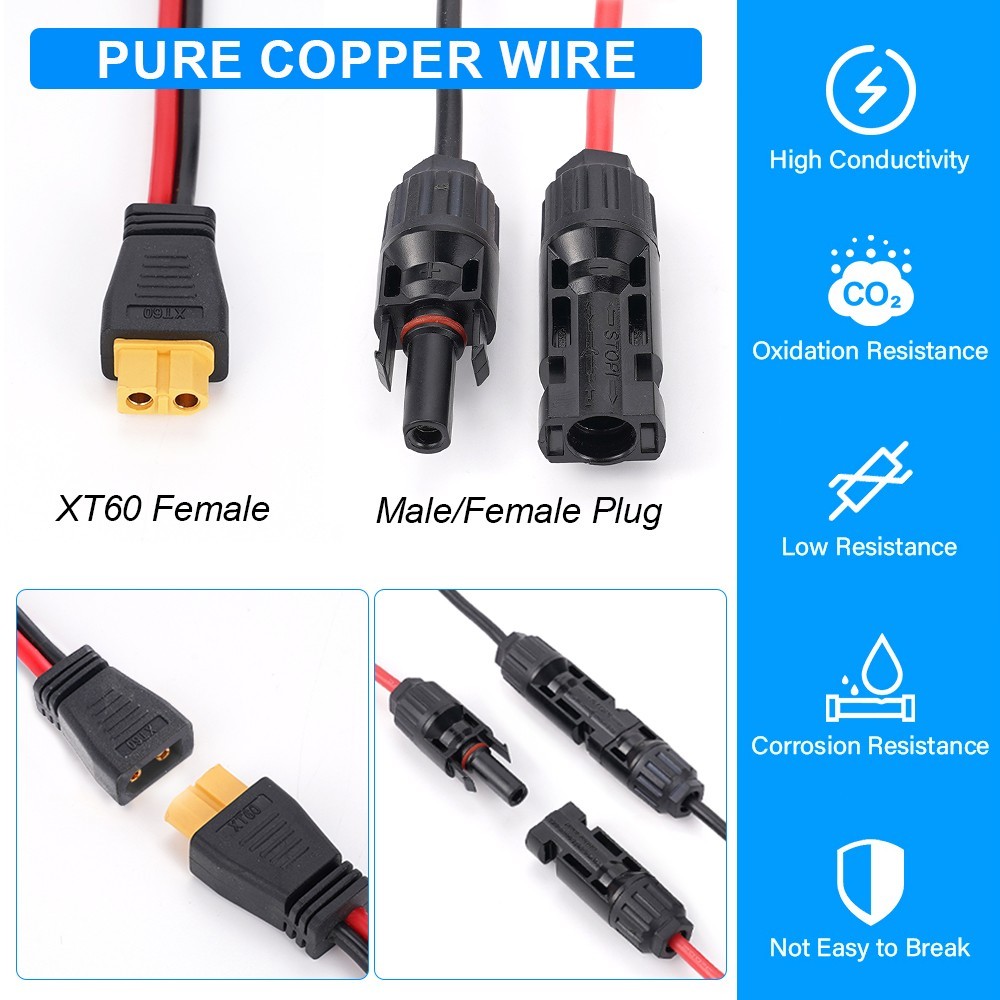 10FT XT60 Extension Cable XT60 Female to Solar Connector Cable for Solar Panel