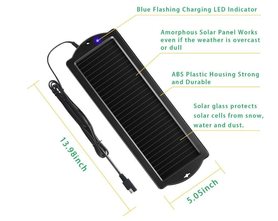 Sunway Solar Car Battery Trickle Charger & Maintainer 12V Solar Panel Power Batt