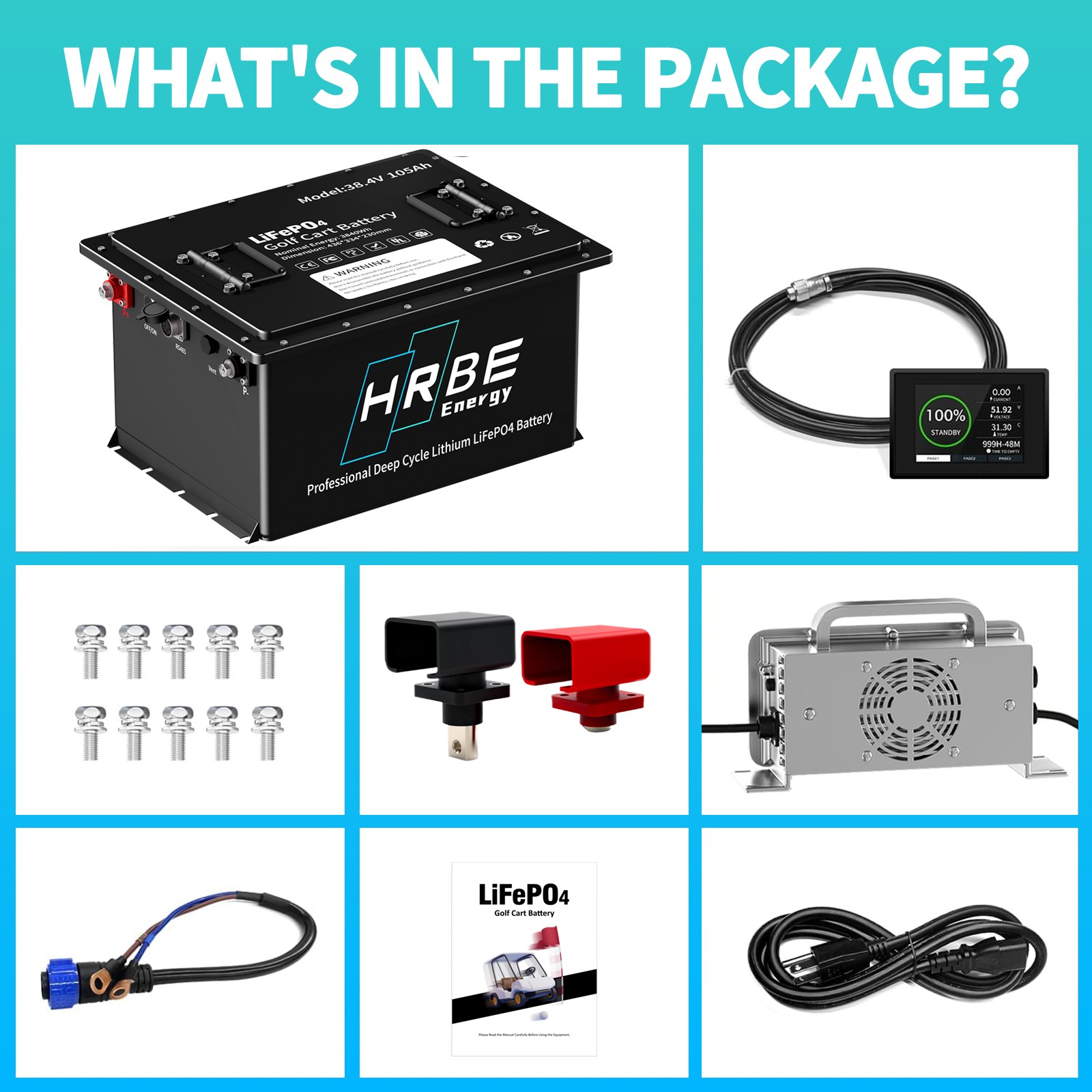 36V 105Ah Golf Cart LiFePO4 Lithium Battery 200A BMS A+Cells with 20A Charger