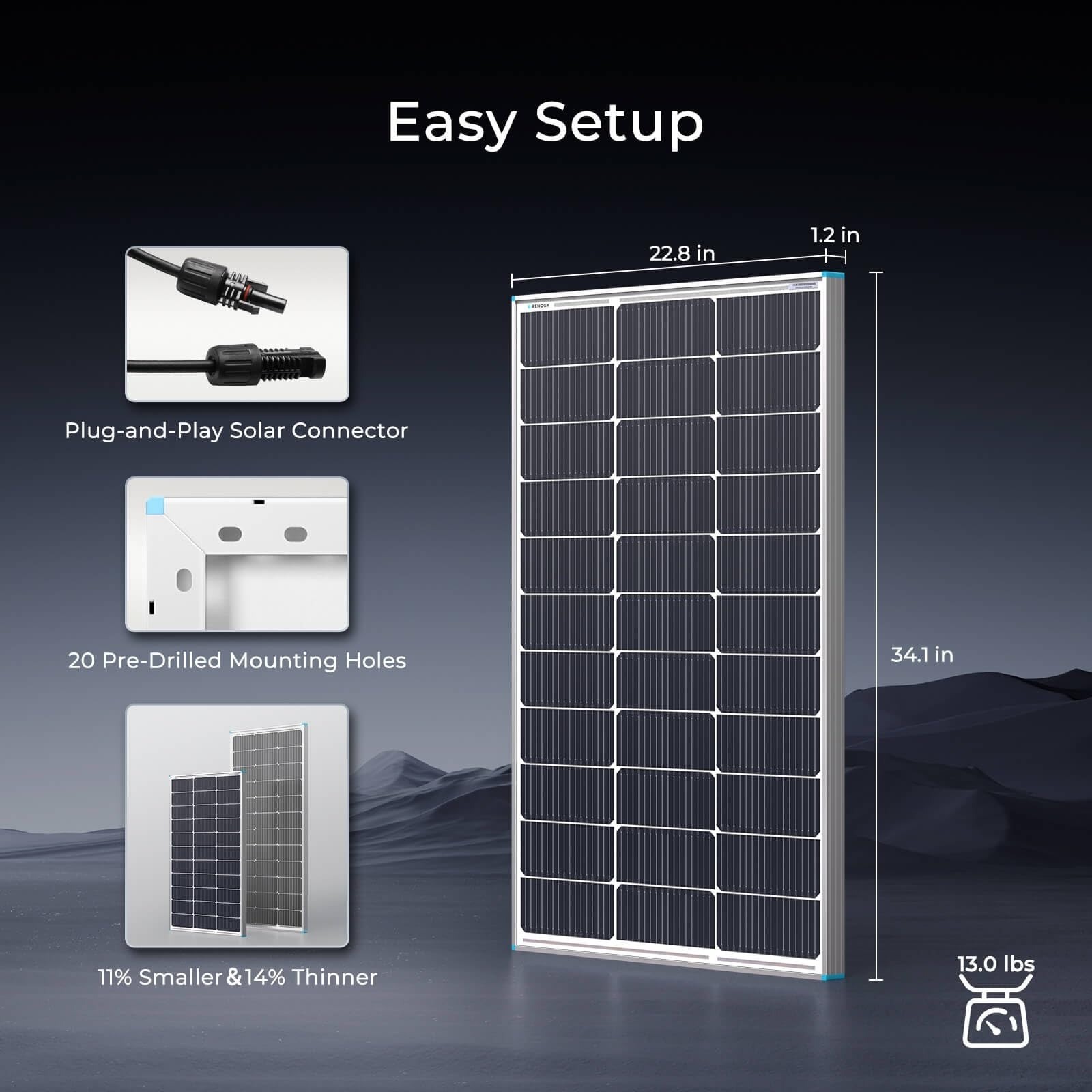 Renogy 100 Watt Solar Panel N-Type 25% High-Efficiency 12V