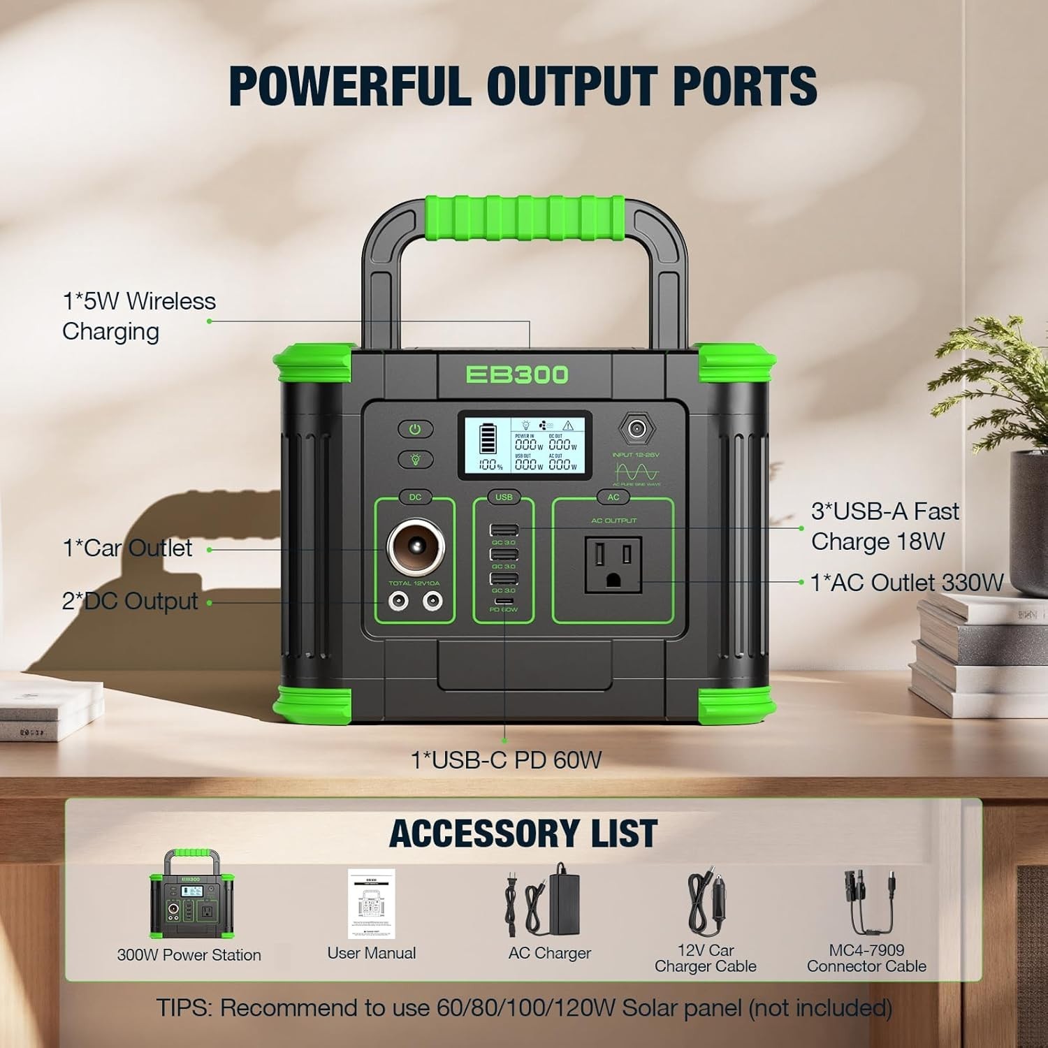288Wh Solar Power Station, 300W Output with Fast Charging – Outdoor Essential