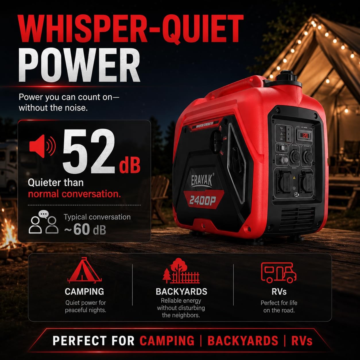 ERAYAK 2400W Portable Inverter Generator for Home Use Super Quiet Small Generato