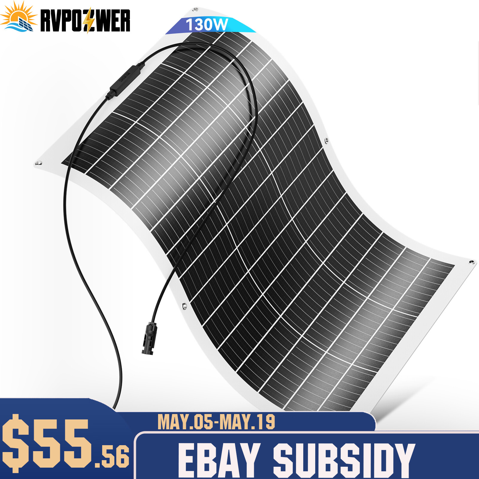 130W Watt Flexible Mono 12BB Solar Panel 12V Volt Car Boat Home Rooftop Camping