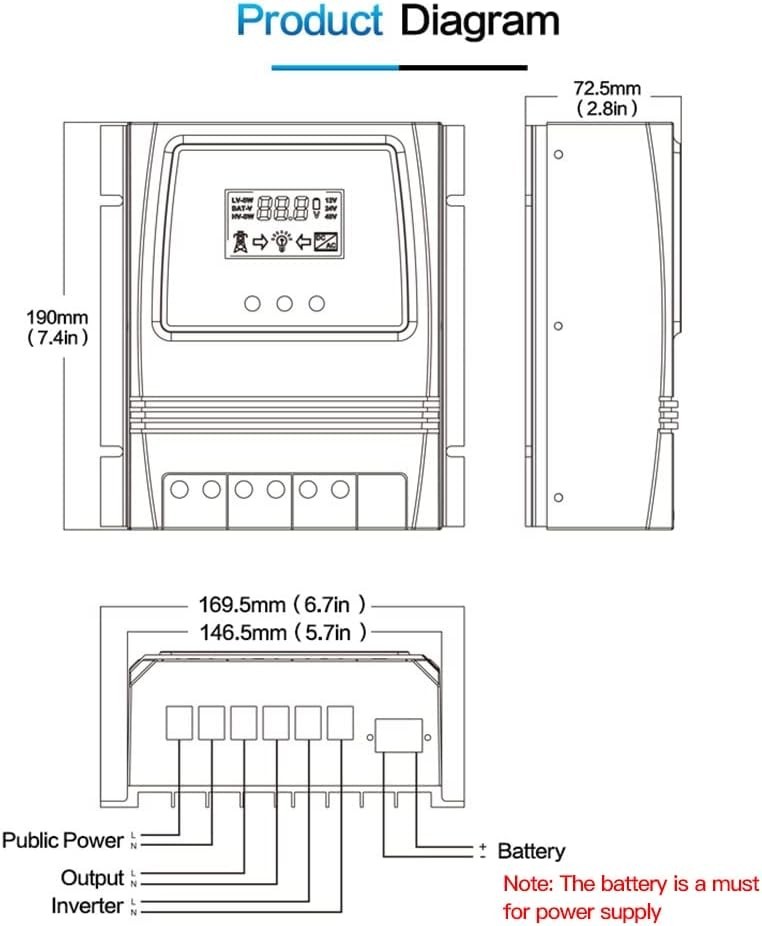 Smart Dual Power Controller with Fast Transfer Switch – 50A for Solar/Wind Use
