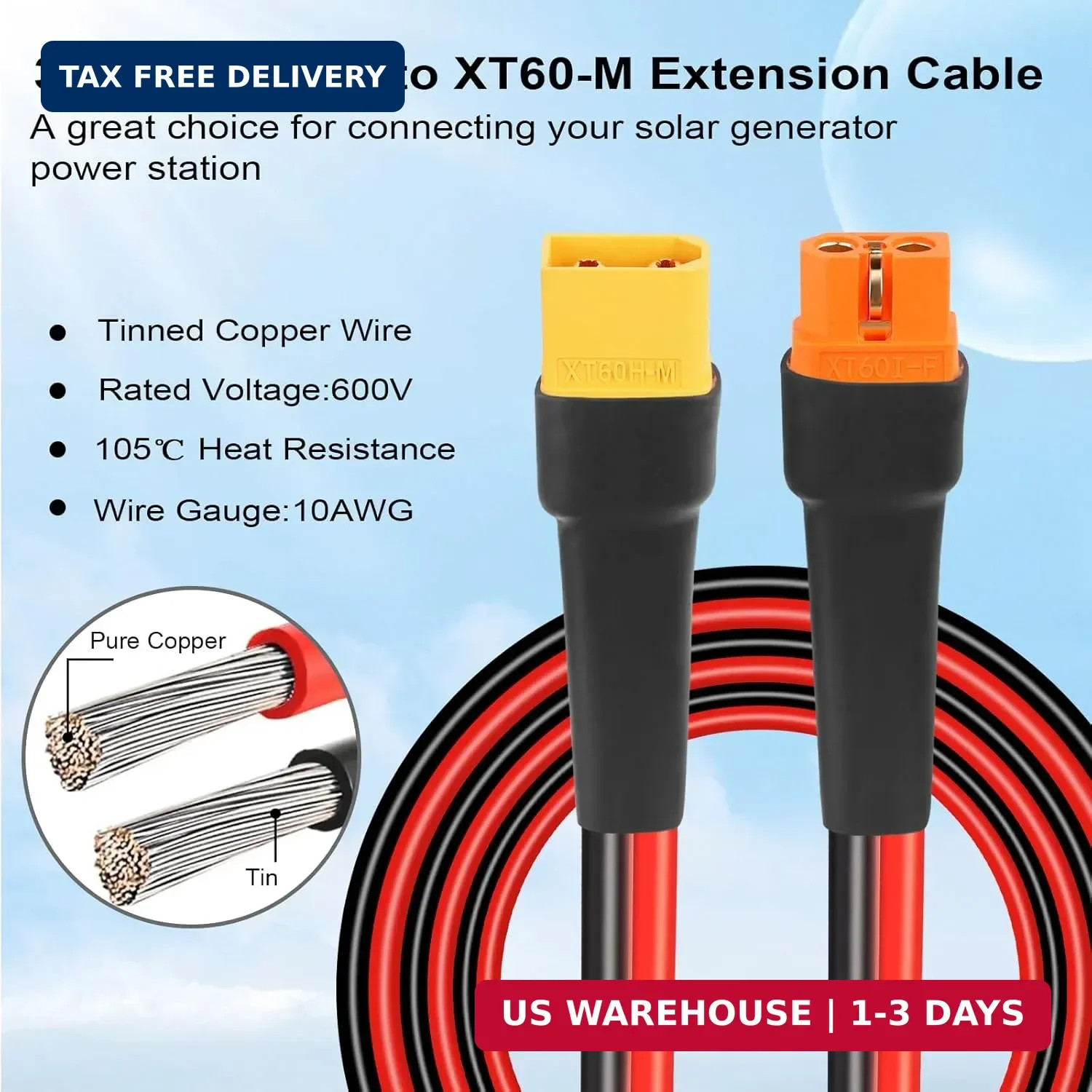 MOOKEERF XT60i to XT60 Extension Cable 10AWG 3FT XT60i Female to XT60 Male Conne