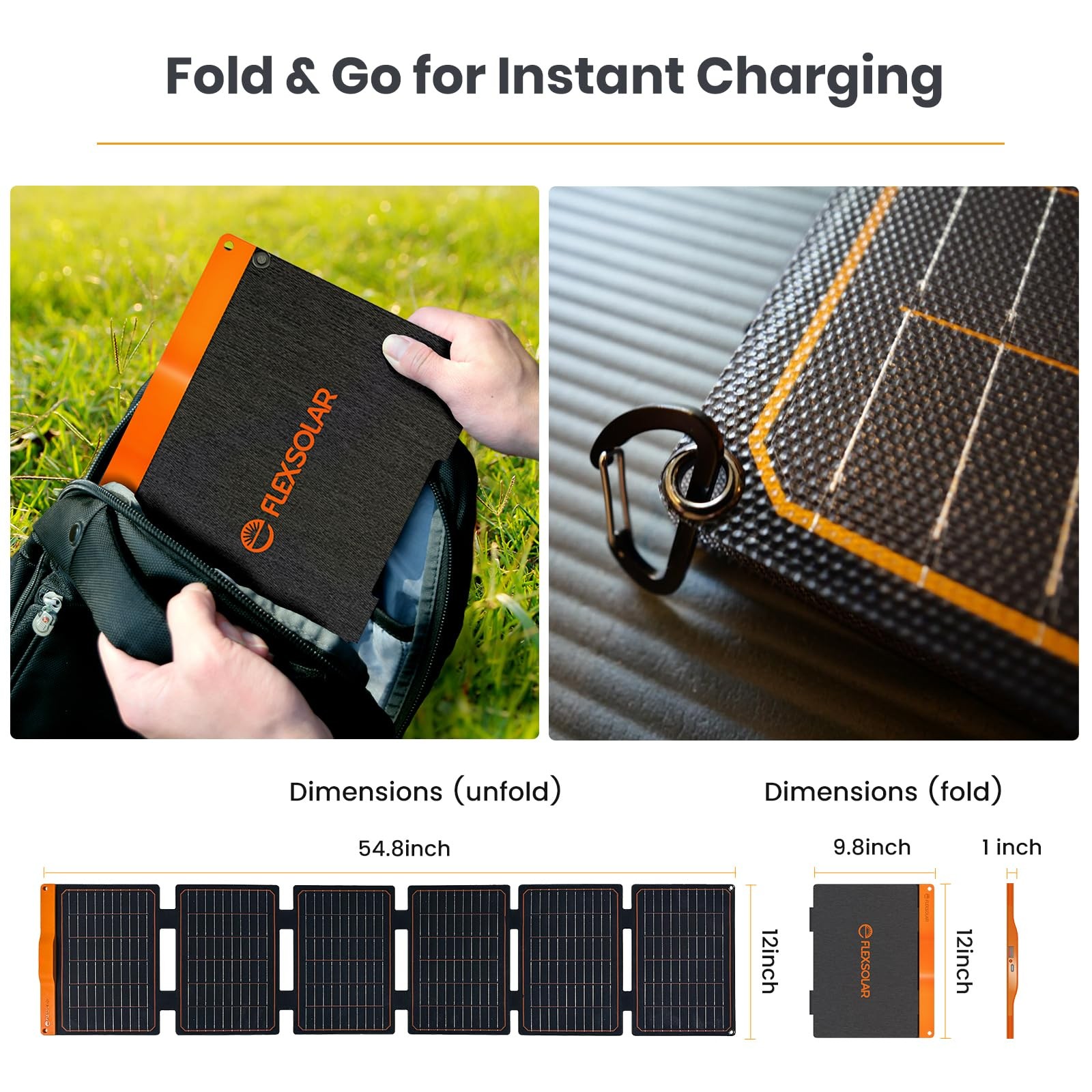 FlexSolar 60W Foldable Solar Panel Portable Charger with USB-C/USB-A QC3.0/DC