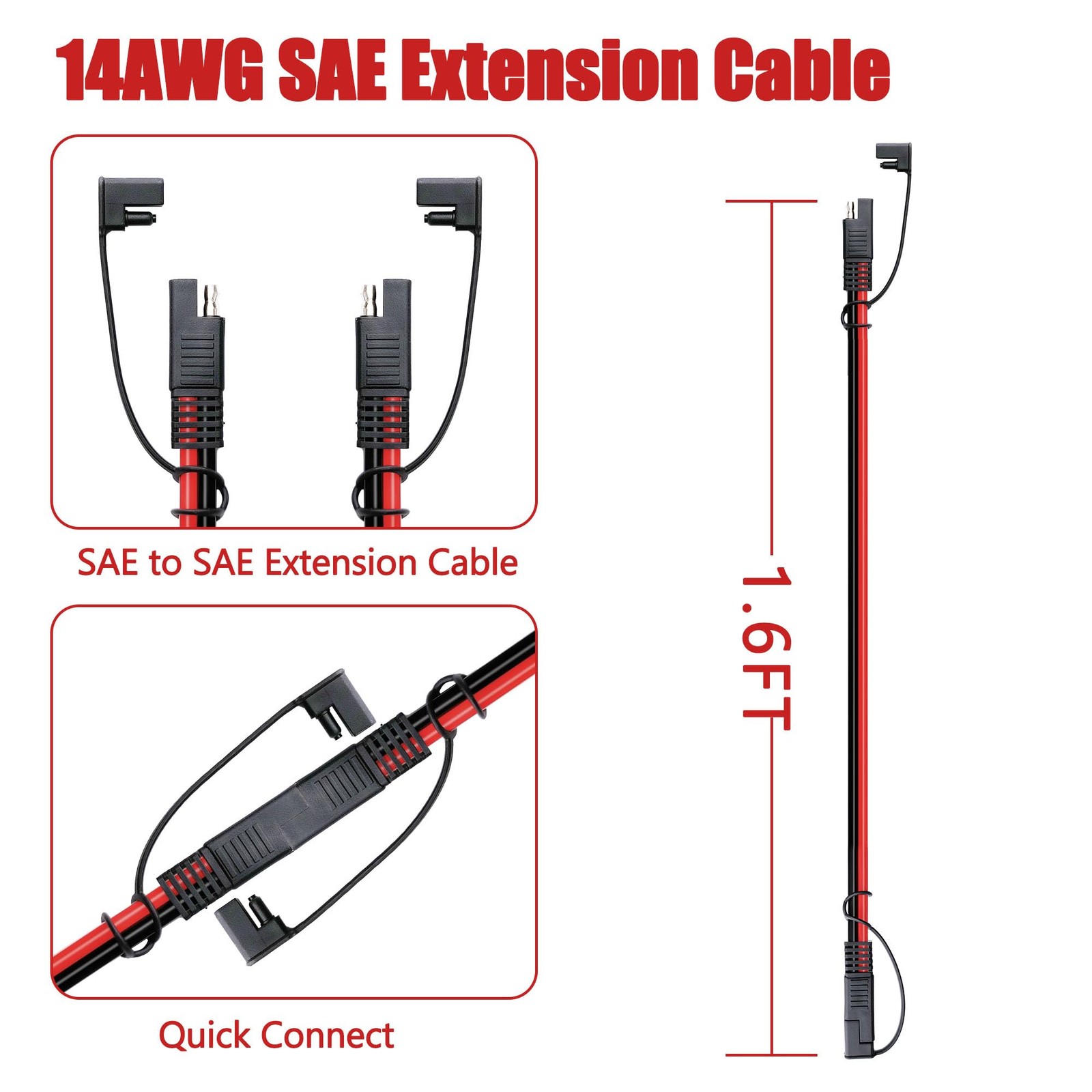 SAE Extension Cable 14AWG for Solar Panel, Automotive, RV, and Trailer Use –