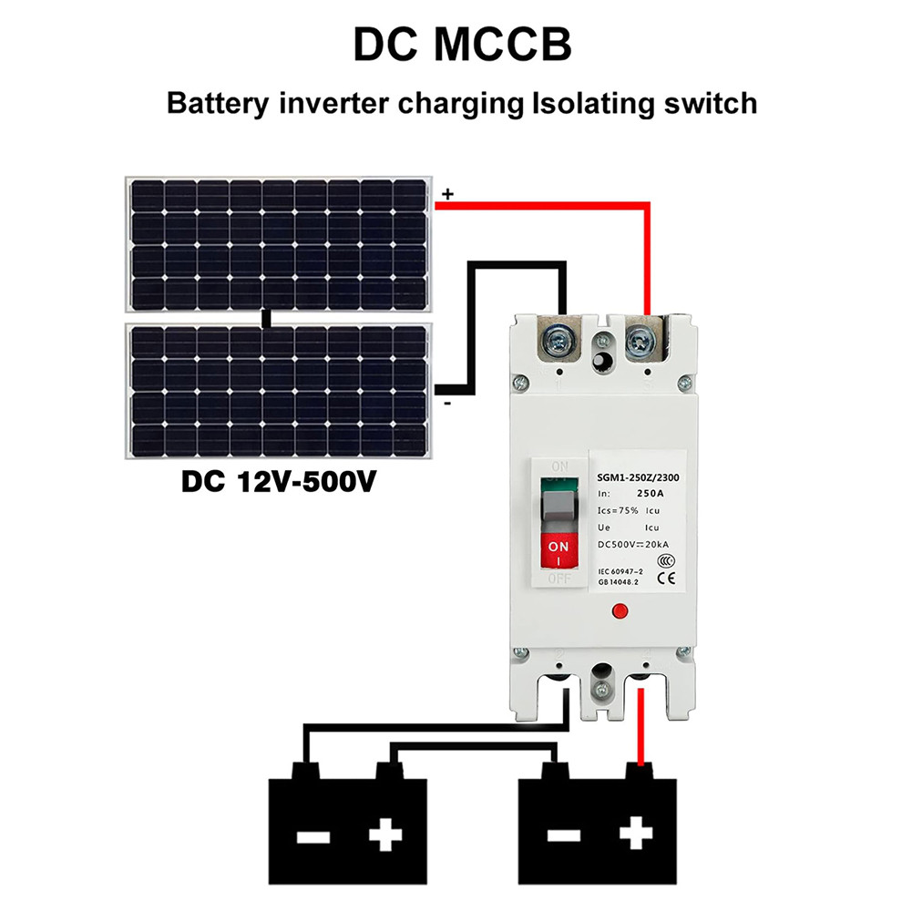 Photovoltaic DC Circuit Breaker CNM1Z 2P 250A 500V ABS Plastic Housing