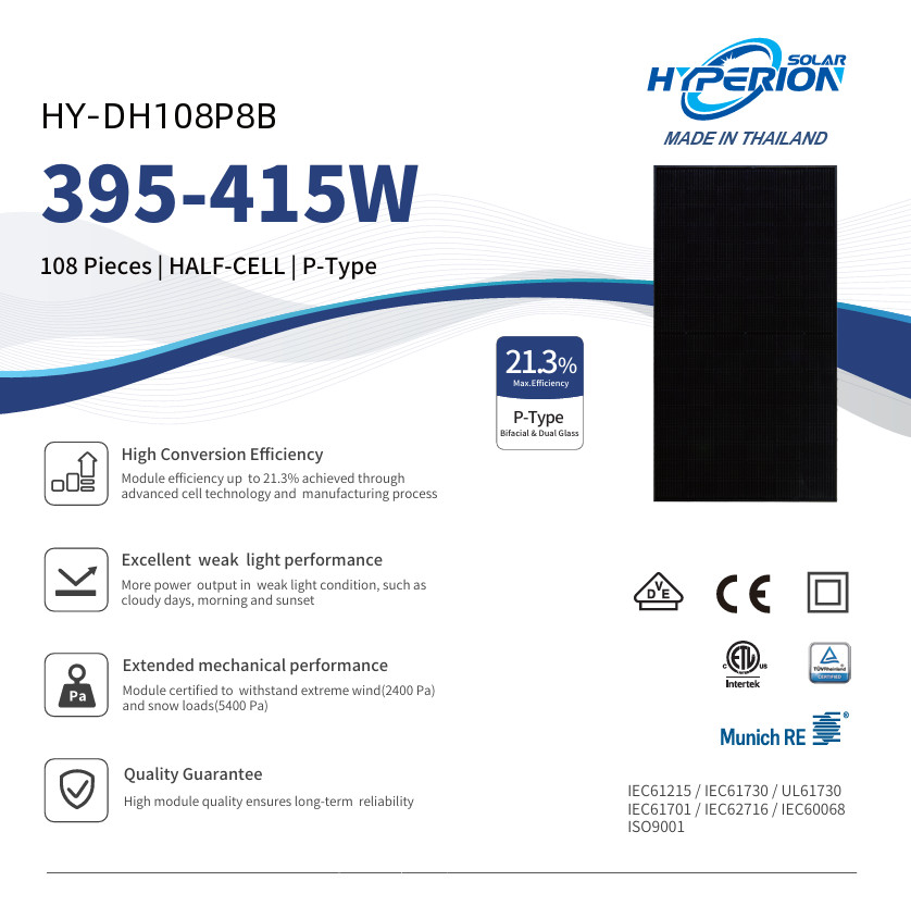 Runergy Hyperion HY-DH108P8B-405 BLACk FRAME BIFACIAL Solar Panel