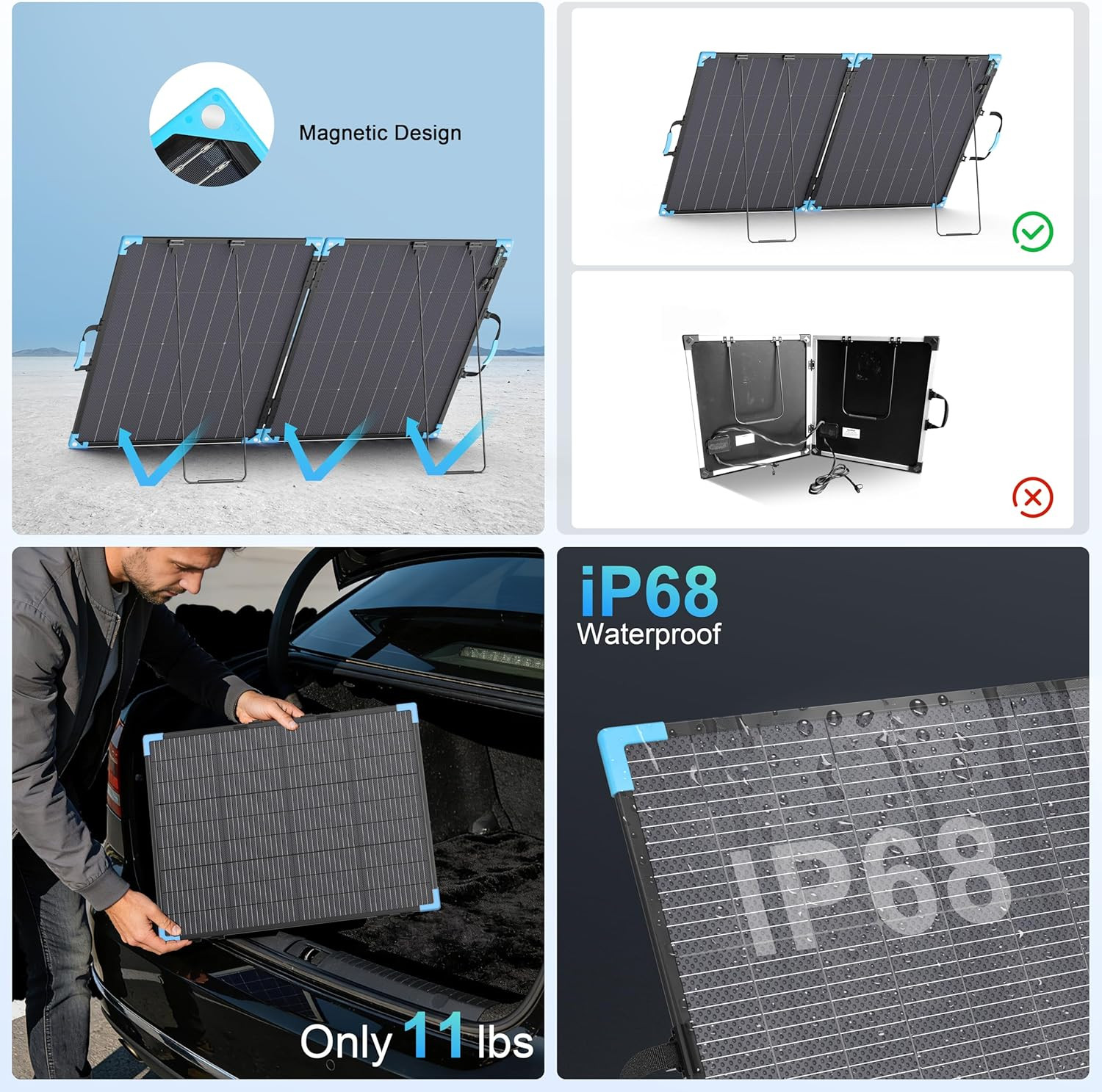 220W Bifacial Portable Solar Panel for Power Station, 23.5% High Efficiency ETFE